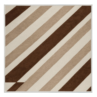 Washable Cognac Light Beige Striped Area Rug