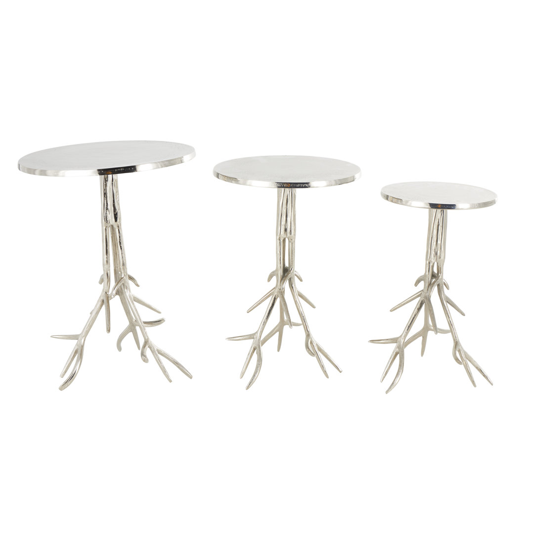 Rosalyn Aluminum Metal Side End Silver Accent Table with Textured Tree Branch Legs Set Millwood Pines