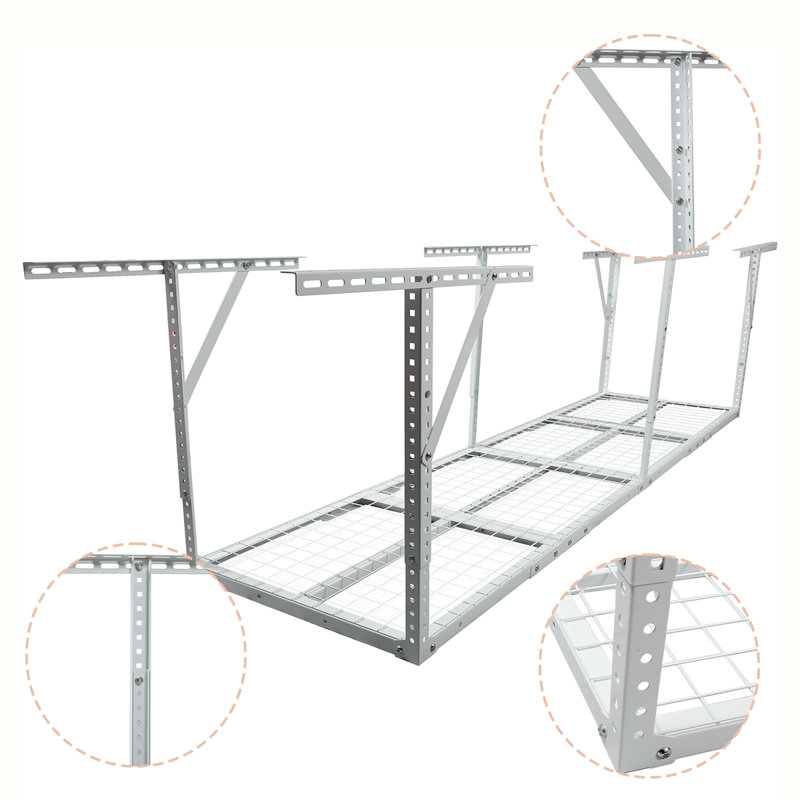 Supports de rangement pour plafond, tablettes réglables en métal, capacité de 400 lb pour une organisation verticale, Blanc