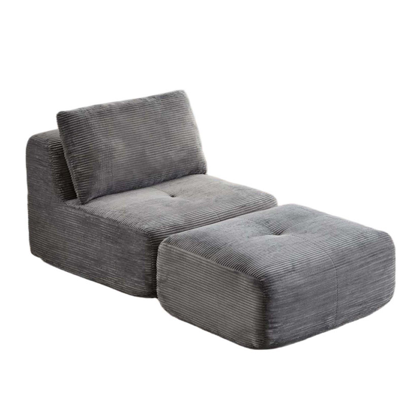 Fauteuil 69,68 po en velours côtelé entièrement rembourré avec repose-pieds, Gris