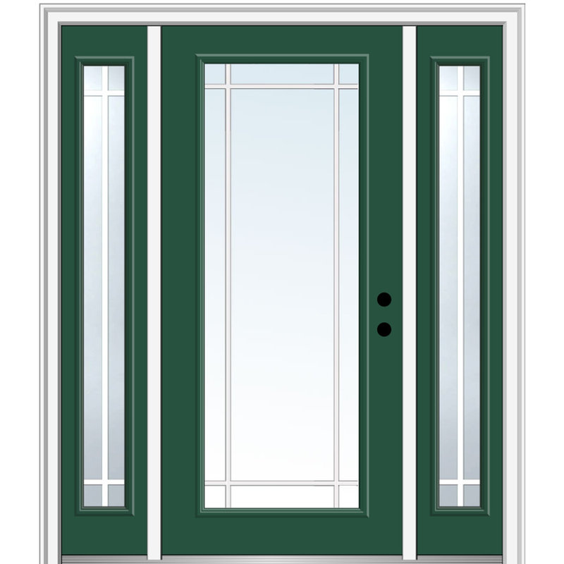 Porte d'entrée pré-suspendue en fibre de verre préfinie lisse, H 80 po x l 64 po x P 1,75 po, Vert forêt