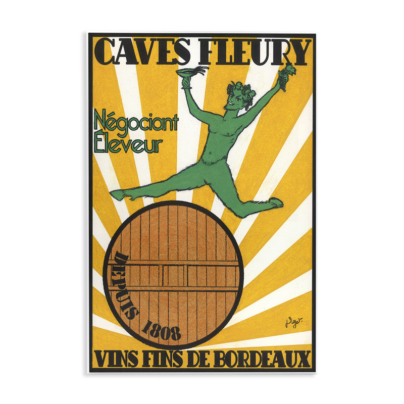 Art mural de beaux vins de Bordeaux, design par Jean-Pierre Got, H 19 po x l 13 po