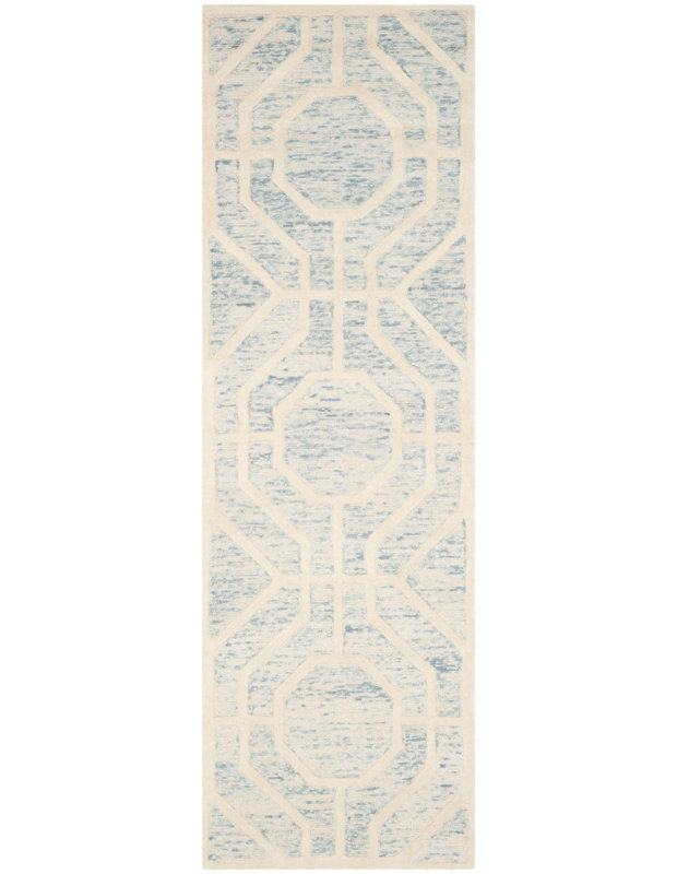 Tapis géométrique en laine touffeté à la main Deedgra, Tapis de couloir 2 pi 6 po x 8 pi