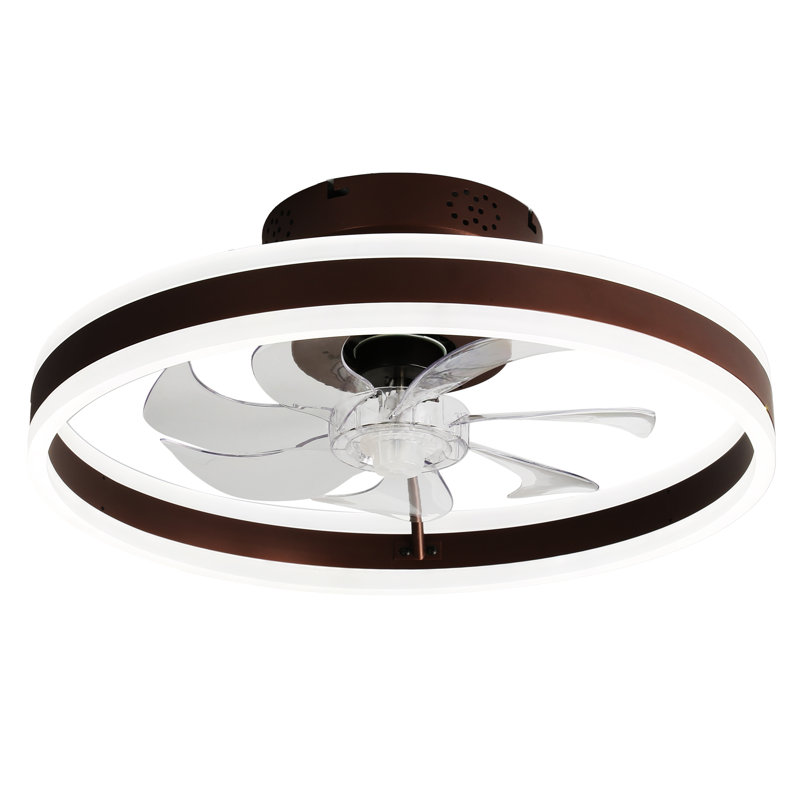 19.7" Low Profile Modern Ceiling Fan with Lights and Remote, Flush Mount Smart Ceiling Fans Brown Fandelier for Bedroom