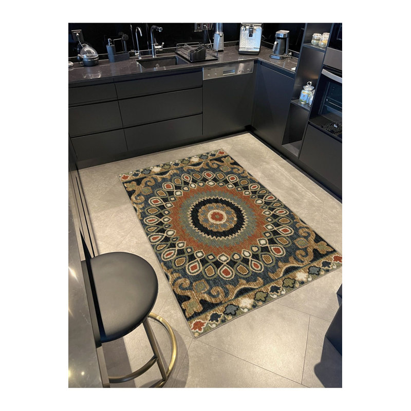 Leaf Patterned Modern Patterned Woven Base Rug, Square 4'11" Rug Pad Included