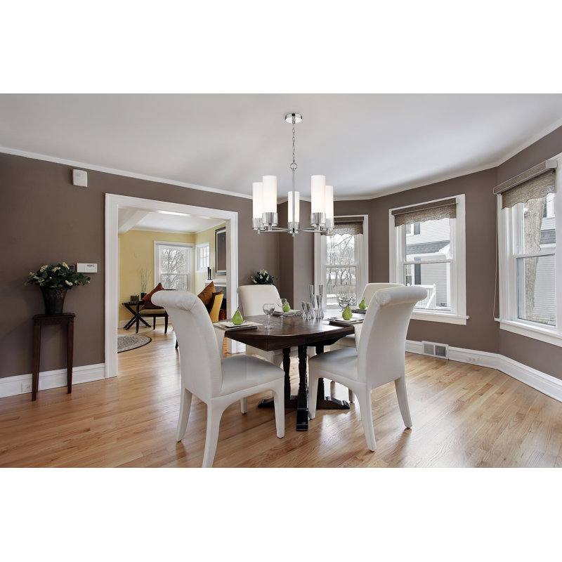 Lustre suspendu à 5 lumières 12 "Bolivar, Blanc mat, Nickel poli