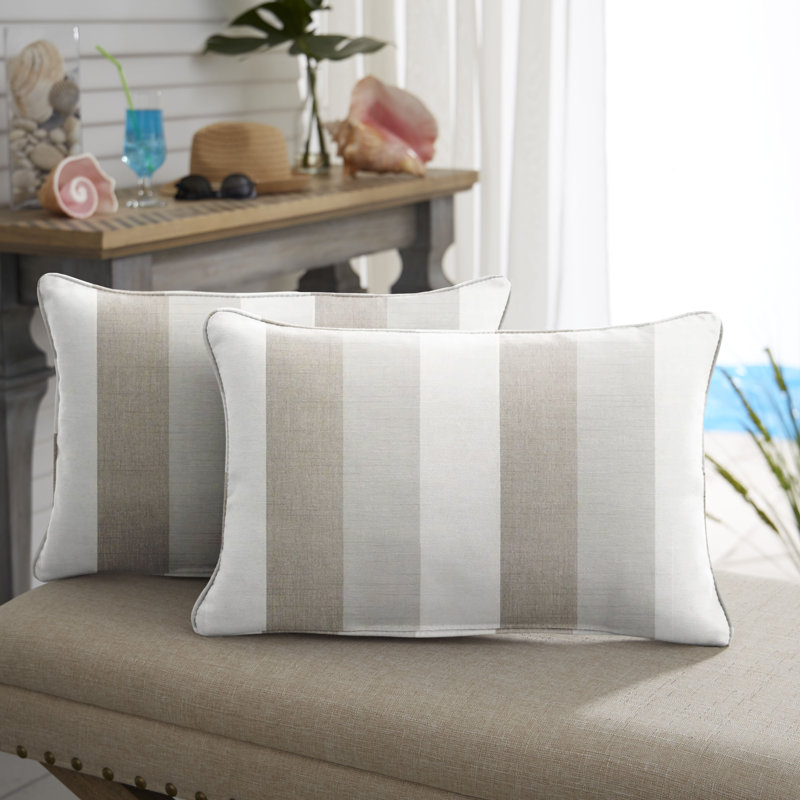 Coussin Adel Sunbrella, Brun / Gris, 13 po x 20 po, À rayures