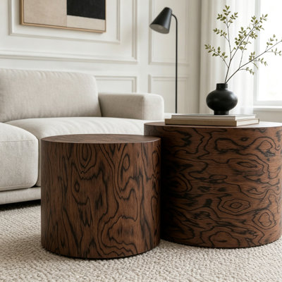 Ensemble de 2 tables basses rondes gigognes au design inspiré des souches d'arbres