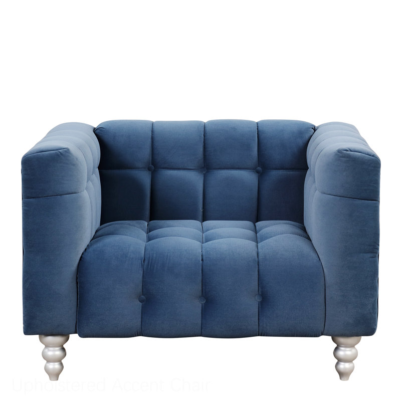 Fauteuil capitonné large de 42 po Aisyah, Polyester bleu