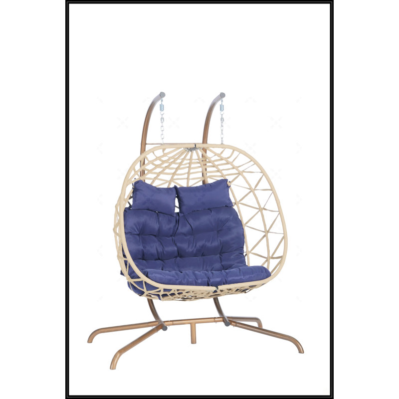 Fauteuil double avec support, Bleu très foncé, Brun