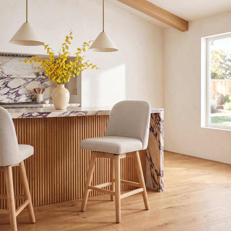 Becki Owens for Joss & Main Upholstered Swivel Counter Height Bar Stool with Solid Wood legs