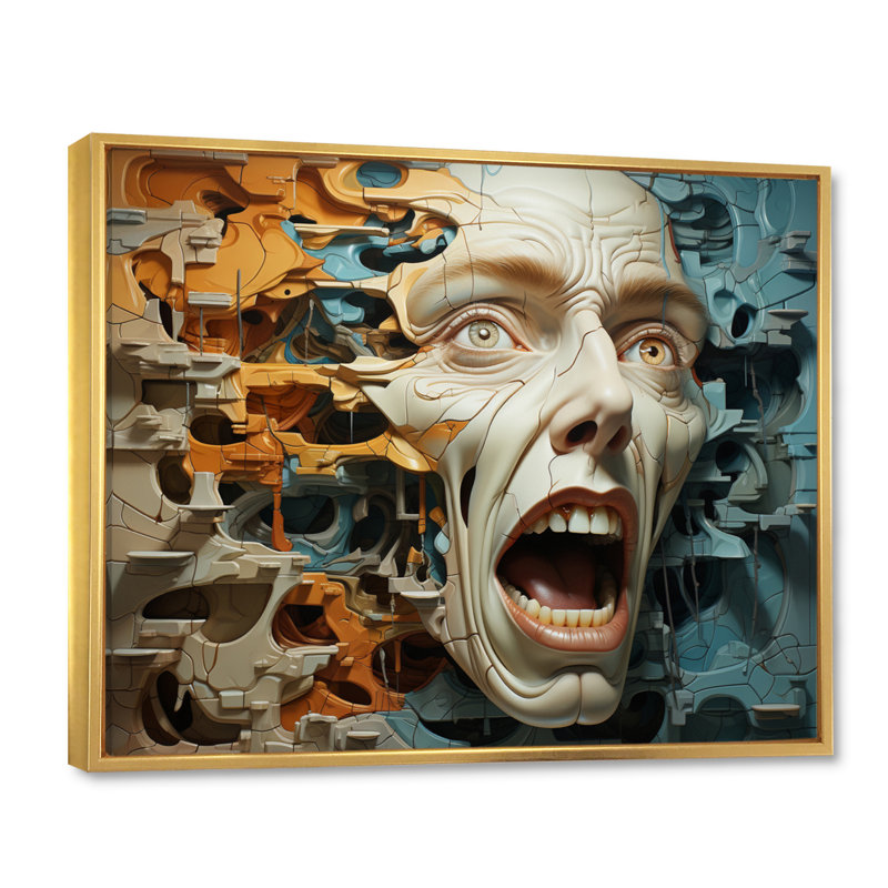 Surréalisme, Morphing visages, Cadre flottant doré, H 34 po x l 44 po x P 1,5 po
