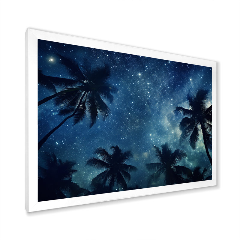 «Sapphire Magical Palm Tree Night», reproduction sur toile, Cadre photo blanc, H 30 po x l 40 po x P 1,5 po