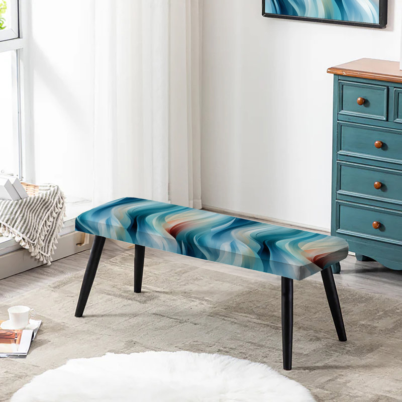 Blue Harmony Of Waves Pattern - Striped Upholstered Black Bench