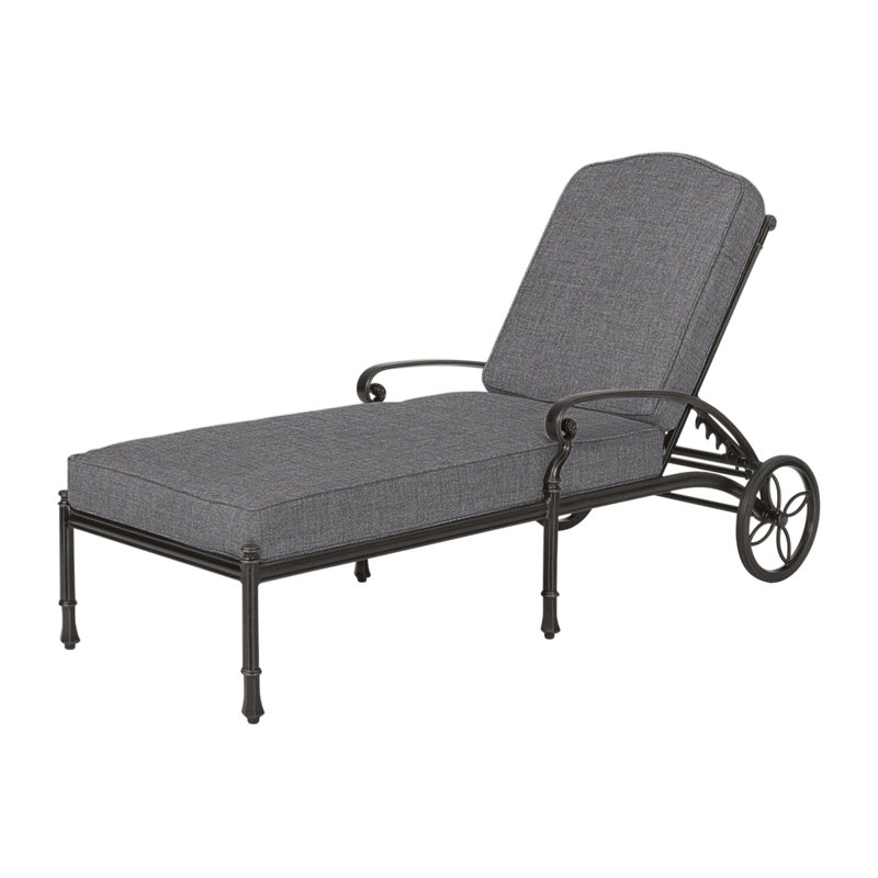 Bella Vista Outdoor Chaise Lounge, Cast Slate Sunbrella® Plainweave, Midnight Gold