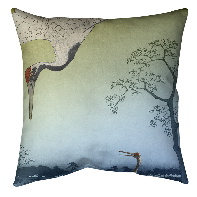 Coussin pour grues japonaises, 18 po x 18 po, Bleu / dégradé vert, Polyester sergé
