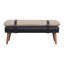Banc rembourré en cuir Boucle X, pieds nordiques, noir et beige