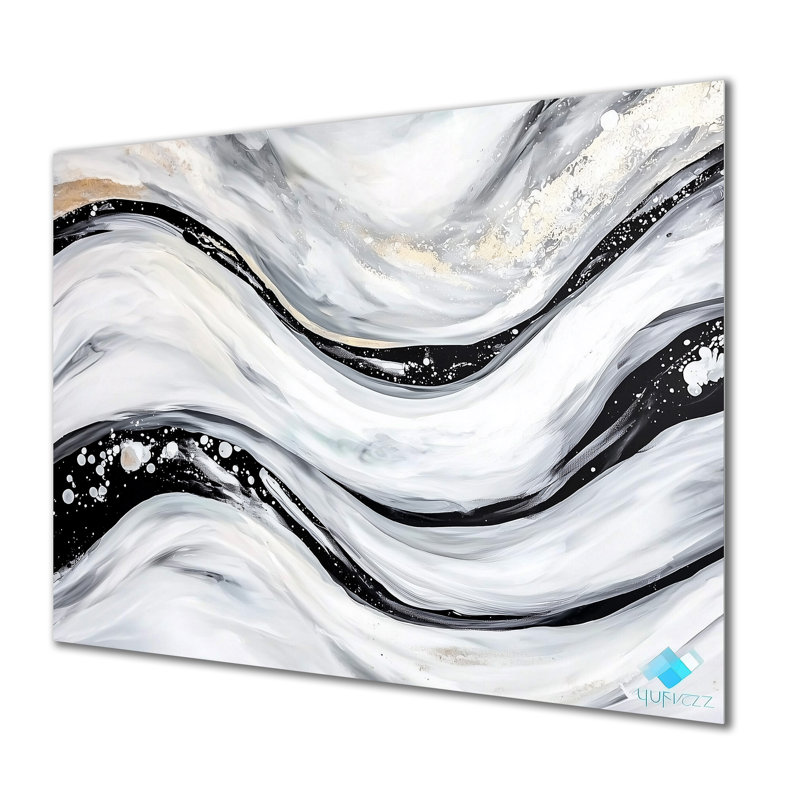 «Black and Grey Stone Abstract Waves II», décoration murale en métal moderne, impression sur métal