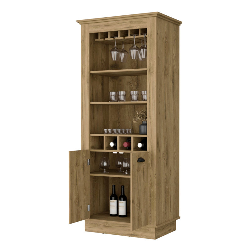 Functional 4-built In Wine Rack Cabinet - Wood Bar Cabinet: 4 Slots, Bottle Storage & Holder, 28.57" H x 19.34" W x 68.37" D