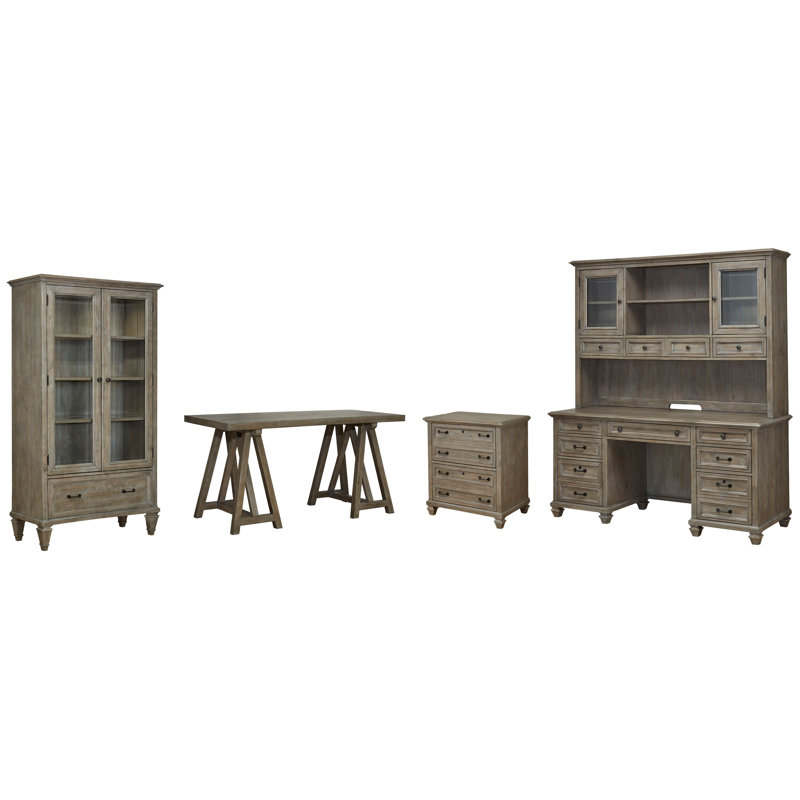 Desk With Lateral File Door Bookcase Credenza And Hutch, 4 Pieces:Desk,Filing Cabinet, Bookcase, Bookshelf, Dovetail Gray