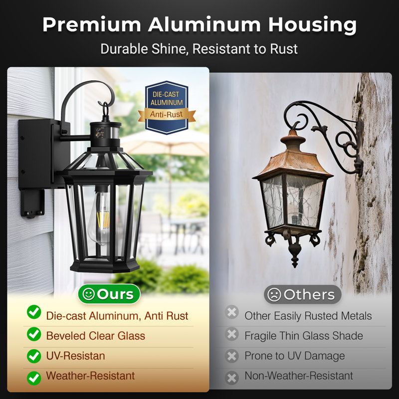 5 Modes Porch Lights Outdoor with GFCI Outlet, Black Motion Sensor Outdoor Wall Lantern