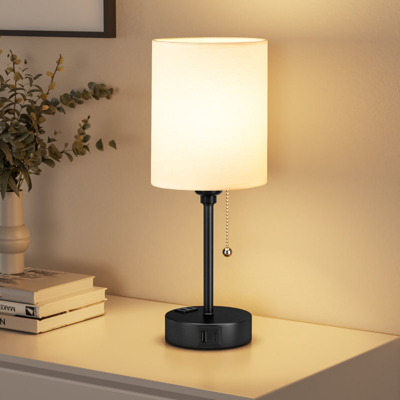 Lampe de chevet 14,6 po Moden noire avec ports de charge et chaîne de traction 