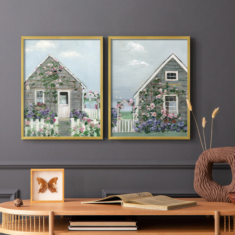 Impression encadrée Coastal Cottage I-Premium - prête à être accrochée - aucun clou requis - aucun clou requis, Doré