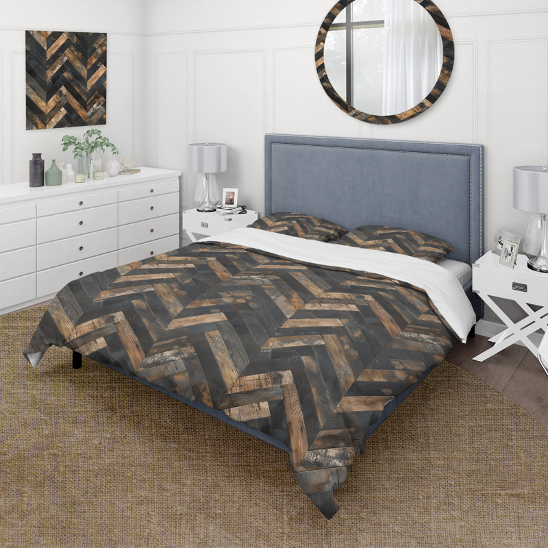 Ensemble de housse de couette Vintage Barnwood Chevron Charm II - Country, Housse de couette simple + 2 taies décoratives st