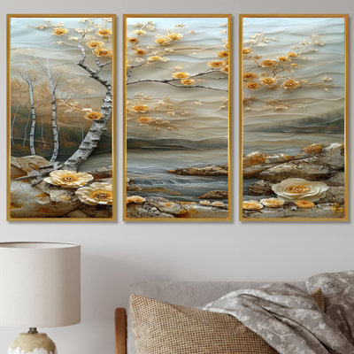 «Blossoming Birch By Silver River», ensemble d'art mural Birch