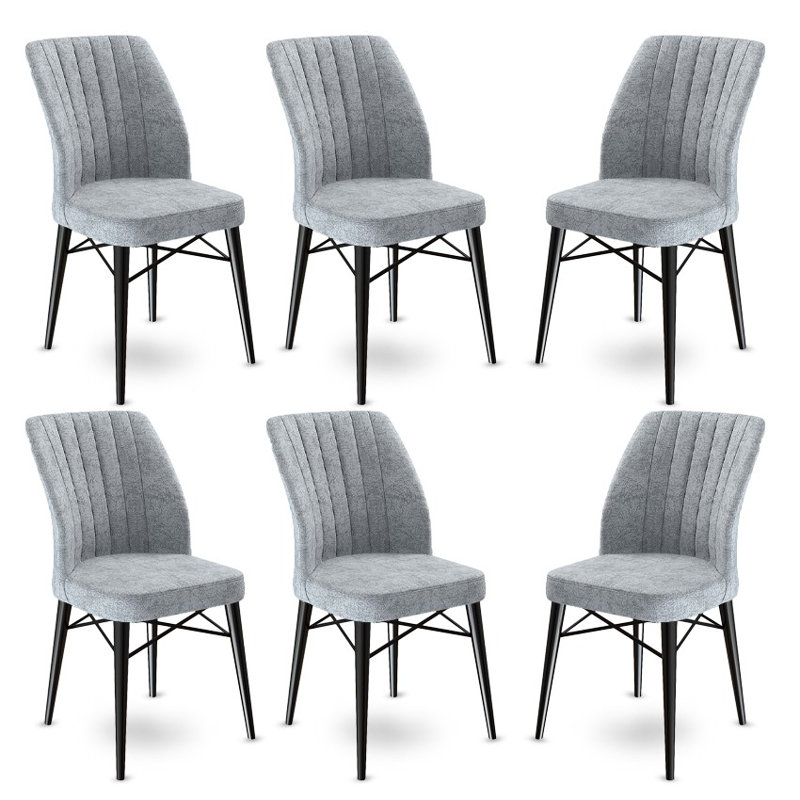 Pearlene 45cm H Velvet Upholstered Side Chair, Grey, Black, 6
