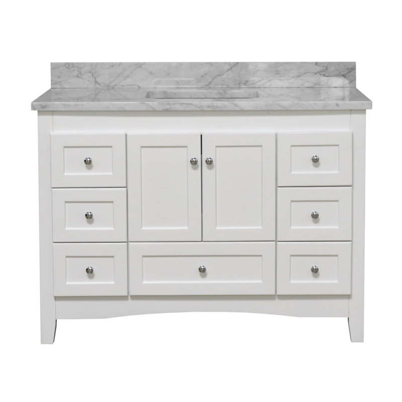 Ensemble de meuble-lavabo simple de 48 po Edber, Marbre de Carrare, Blanc