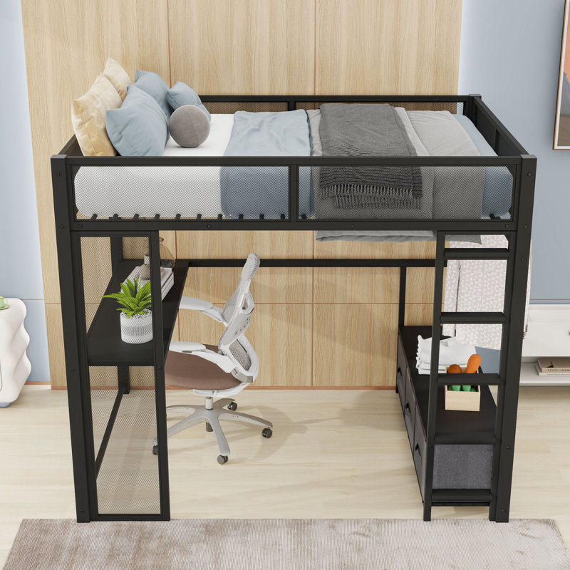 Isabelle & Max™ Full Metal Loft Bed With LED, Desk, Wardrobe And ...