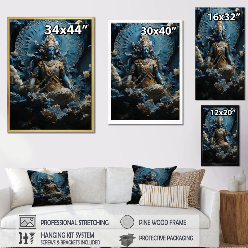 «Hinduism Vishnus Oceanic Ombre», reproduction d'art sur toile, Cadre flottant noir, H 32 po x l 24 po x P 1 po