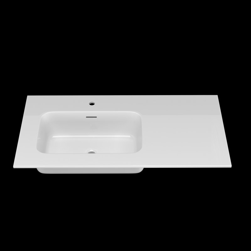 GETPRO 42" Single Bowl Bathroom Vanity Top Basin in Glossy White with Left Drain