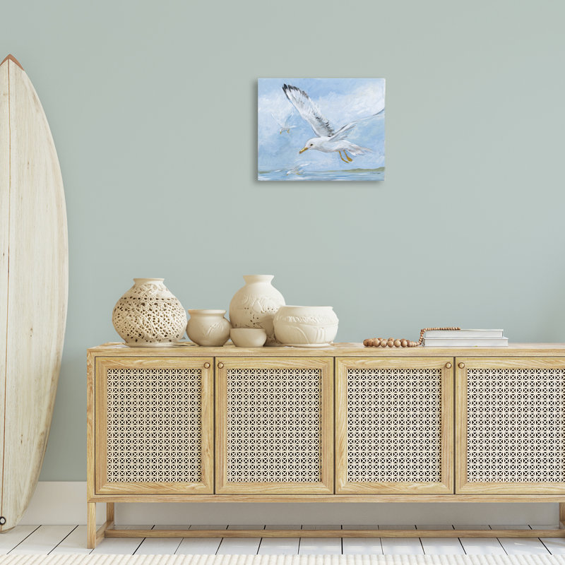Art mural sur toile Scenic Seagulls Flying, conception par Susan Winget, H 16 po x l 20 po