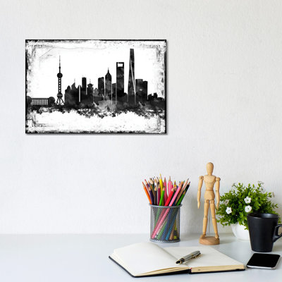 Shanghai Black & White Film by WallDecorAddict - Wrapped Canvas Print