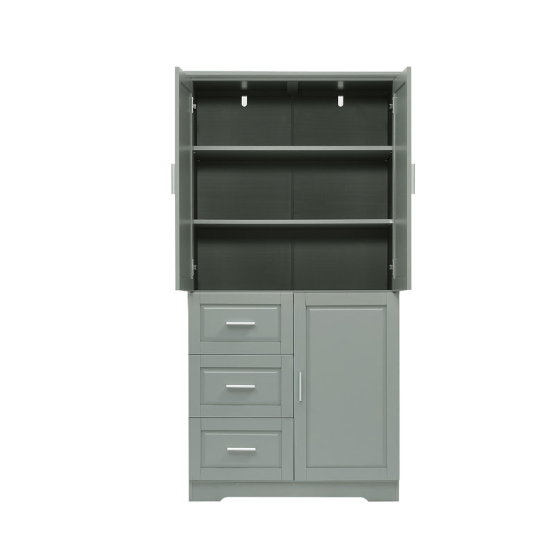 Tall And Wide Storage Cabinet With Doors For Bathroom/Office, Gray