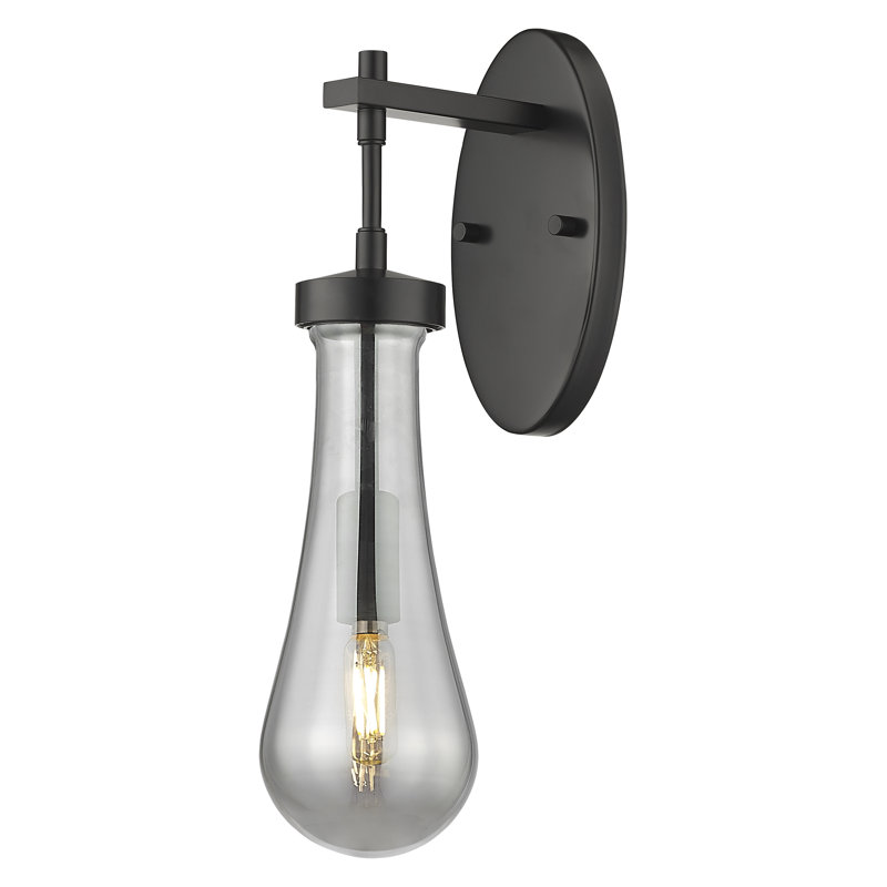 Downtown Urban - Edwa - 1 Light Wall-mounted Sconce - Glass Shade, 16" H x 4.75" W x 6.75" D, Light Smoke, Matte Black