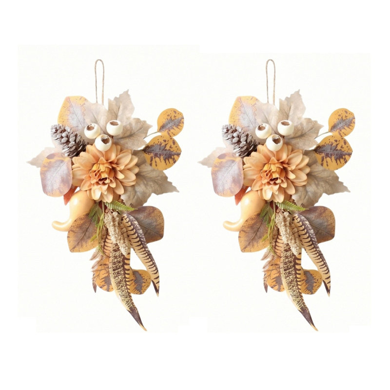 Ensemble de 2 guirlandes de porte d'automne artificielles avec feuilles d'érable, dahlia et citrouilles, décoration murale de l'Action de grâce