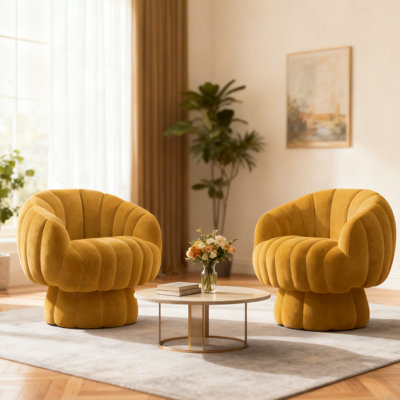 Upholstered Swivel Accent Chair Barrel Chair With Pillow (Set of 2)