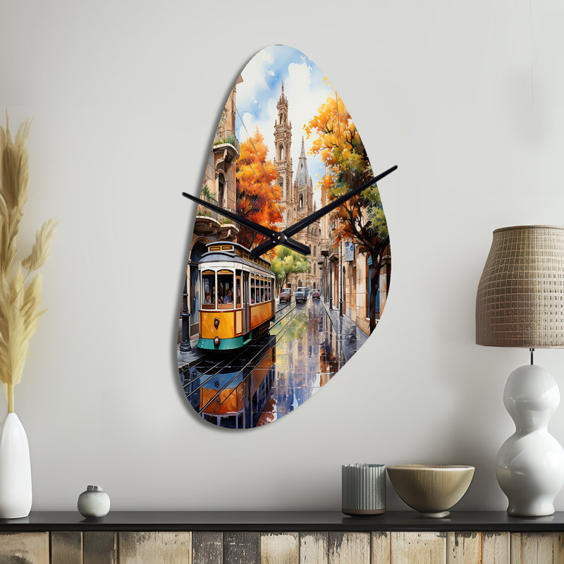 Posselli - Fall Shape Large Yellow Wall Clock - Unique Shape, Medium