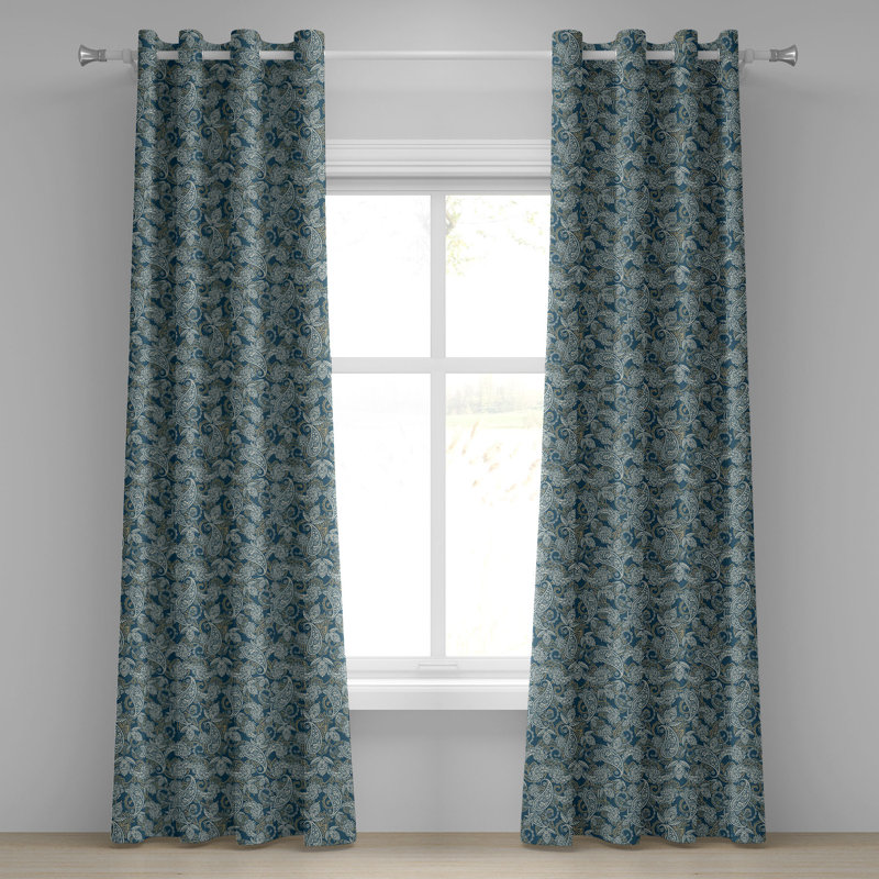 Rideau à œillets décoratif à 2 panneaux East Urban Home Paisley, 50 po, bleu foncé et beige, L 50 po x L 108 po