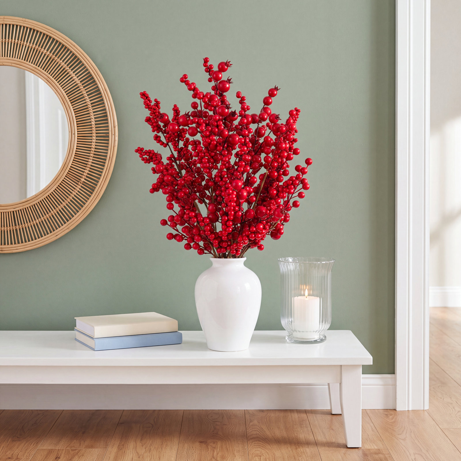 Christmas Berry Vase Centerpiece Decor
