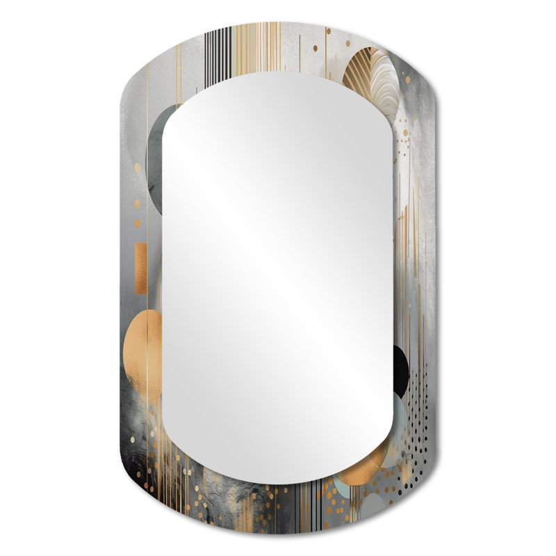 Abstrait formes et lignes II - grand miroir asymétrique en marbre, décor de miroir mural unique cylindrique moderne, impression d'art en métal