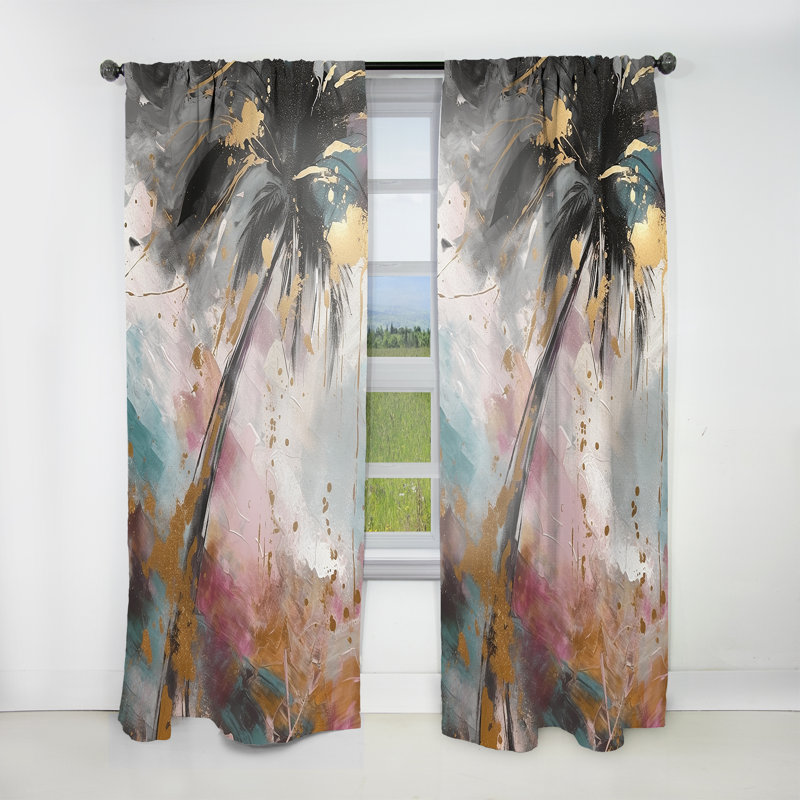 Midvale - Black Elegant Palm Trees I - Traditional Velvet Curtain - Room Darkening - 1 panel, 52" W x 108" L