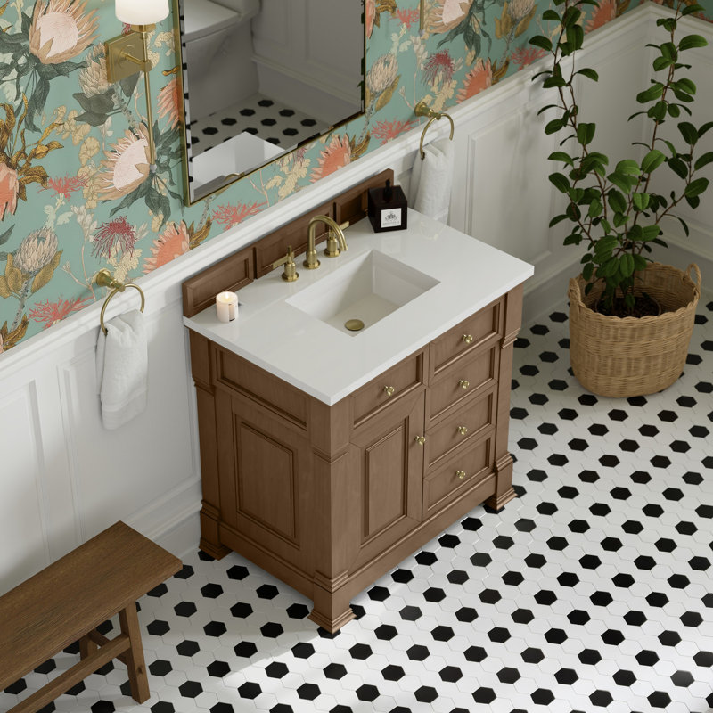 Brookfield 36'' W Single Vanity, White Zeus, Widespread, Pecan