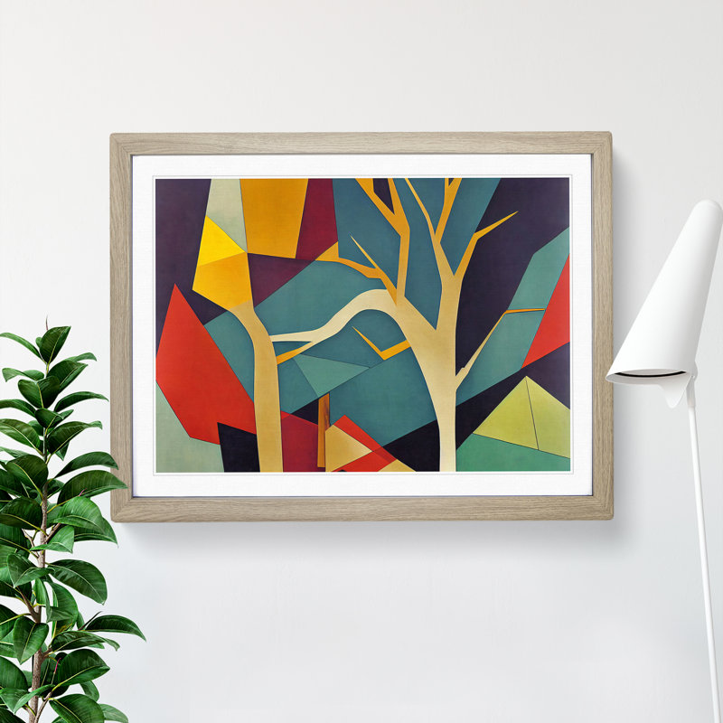 Alluring Abstract Tree Forest 1 Piece Single Picture Frame Wall Art, 46cm H x 64cm W x 2cm D, Oak