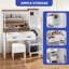 Table de maquillage avec tabouret de style campagnard avec rangement intégré, grand rangement et miroir lumineux à DEL