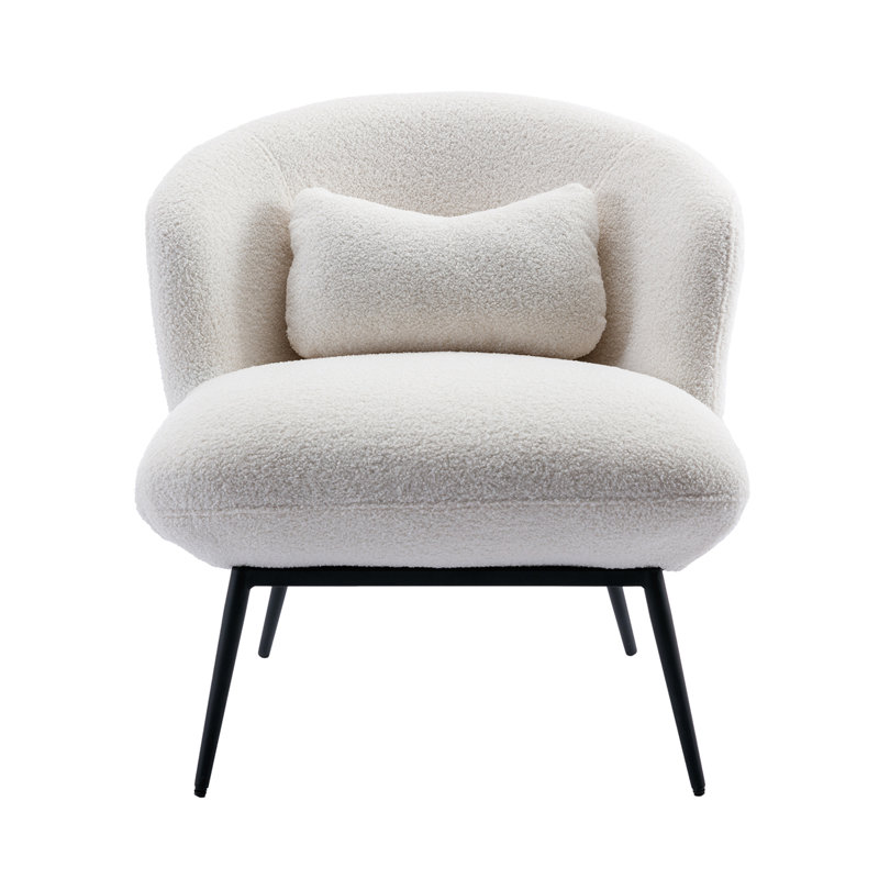 Upholstered Accent Chair with Metal Legs, White