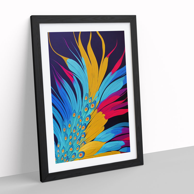 Peacock Feathers No.2 Abstract - Single Picture Frame Print, Black Framed, 64cm H x 46cm W x 2cm D